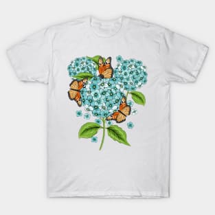 Blue Hydrangea And Monarch Butterflies T-Shirt